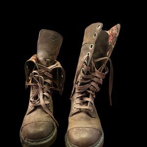 Dr. Martens Brown Boots with Floral Interior